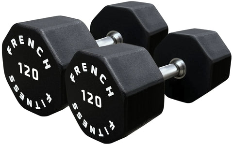 French Fitness Urethane 8 Sided Hex Dumbbell Set, 105-130 lbs (New)