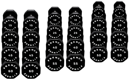 French Fitness Urethane 8 Sided Hex Dumbbell Set, 5-60 lbs (New) Image