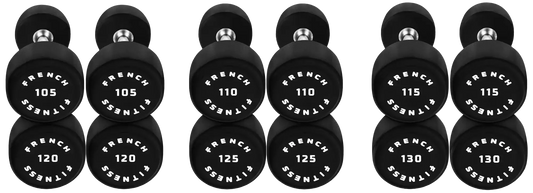 French Fitness Urethane Round Pro Style Dumbbell Set, 105-130 lbs (New) Image