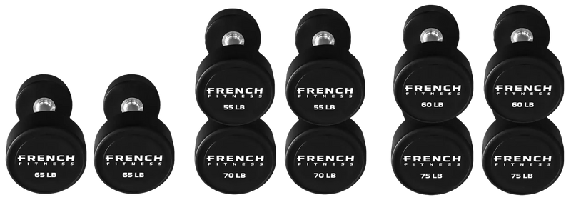 French Fitness Urethane Round Pro Style Dumbbell V2 Set, 55-75 lbs (New) Image