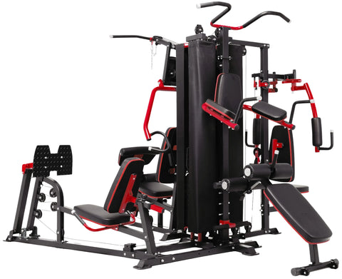 French Fitness X8 XL Multi Station Gym System, Red/Black (New)
