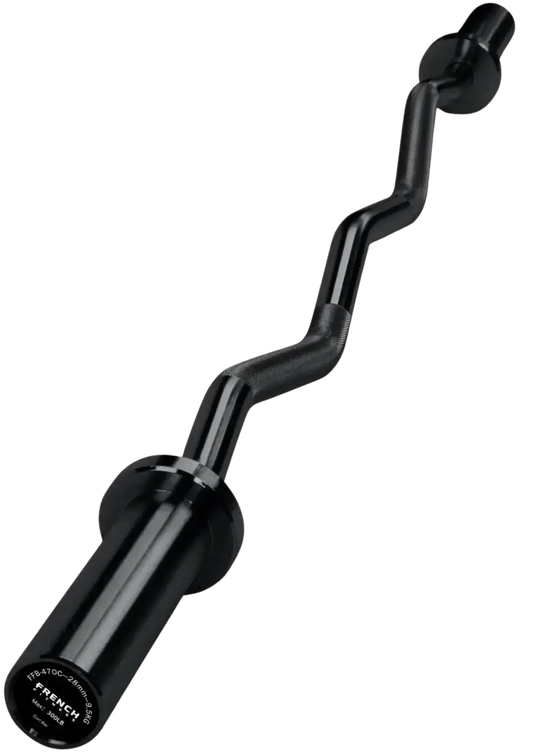 French Fitness - Black 47" Olympic EZ Curl Bar (New) - Side View