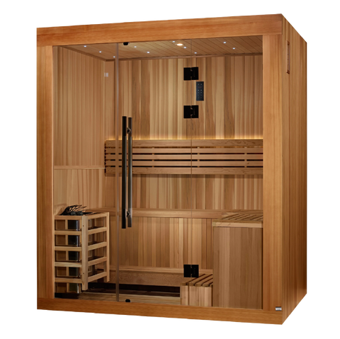 Golden Designs GDI-7389-02 Copenhagen Edition 3 Person Traditional Steam Sauna - Canadian Red Cedar Interior and Pacific Premium Clear Cedar Exterior (New)