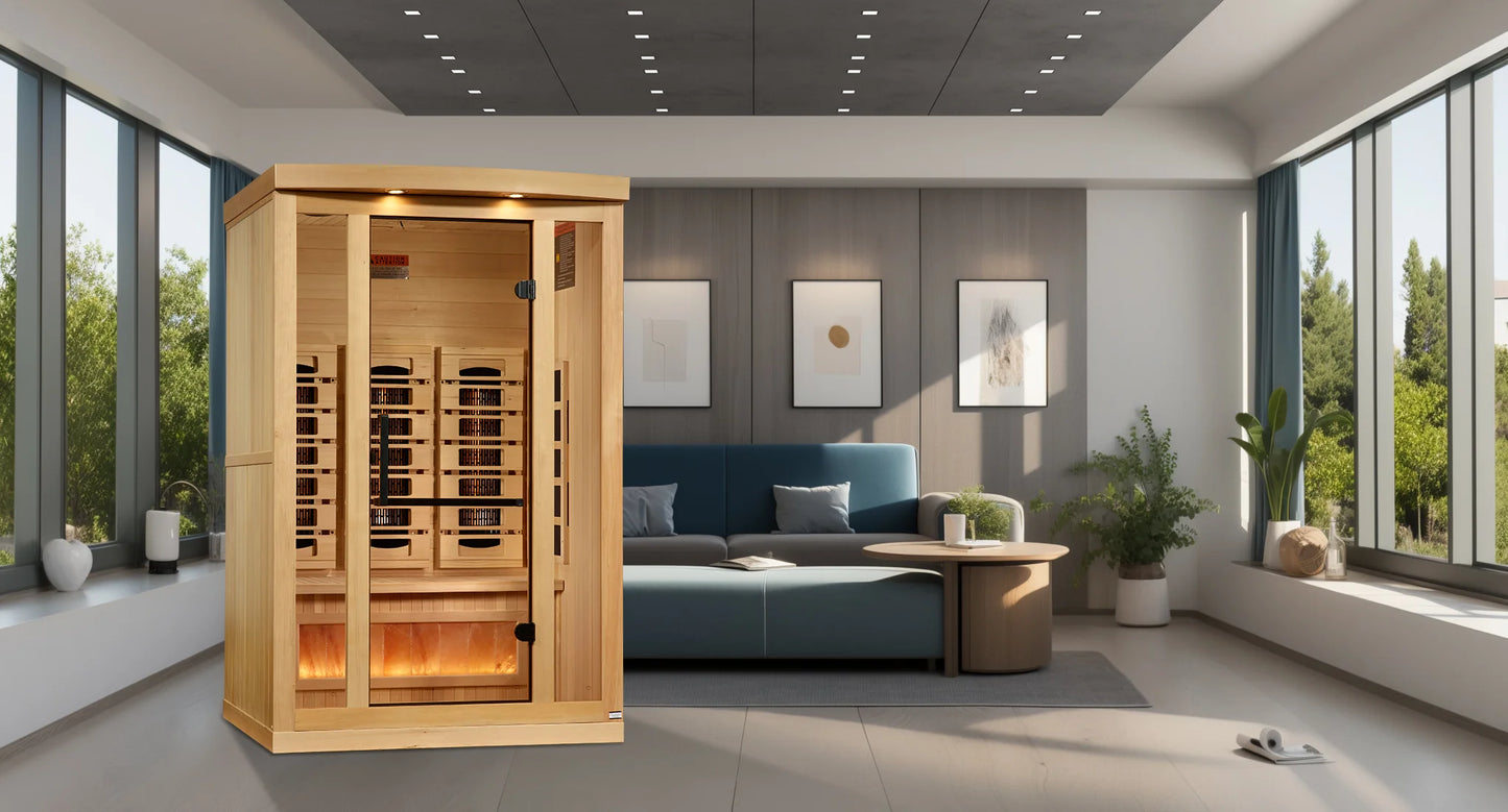 GoldenDesigns GDI-8020-03 2-Person Full Spectrum PureTech Near Zero EMF FAR Infrared Sauna with Himalayan Salt Bar (New) Image 5