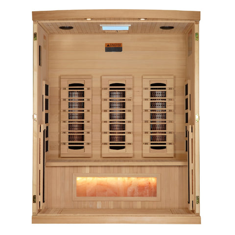 GoldenDesigns GDI-8030-03 3-Person Full Spectrum PureTech Near Zero EMF FAR Infrared Sauna with Himalayan Salt Bar (New)