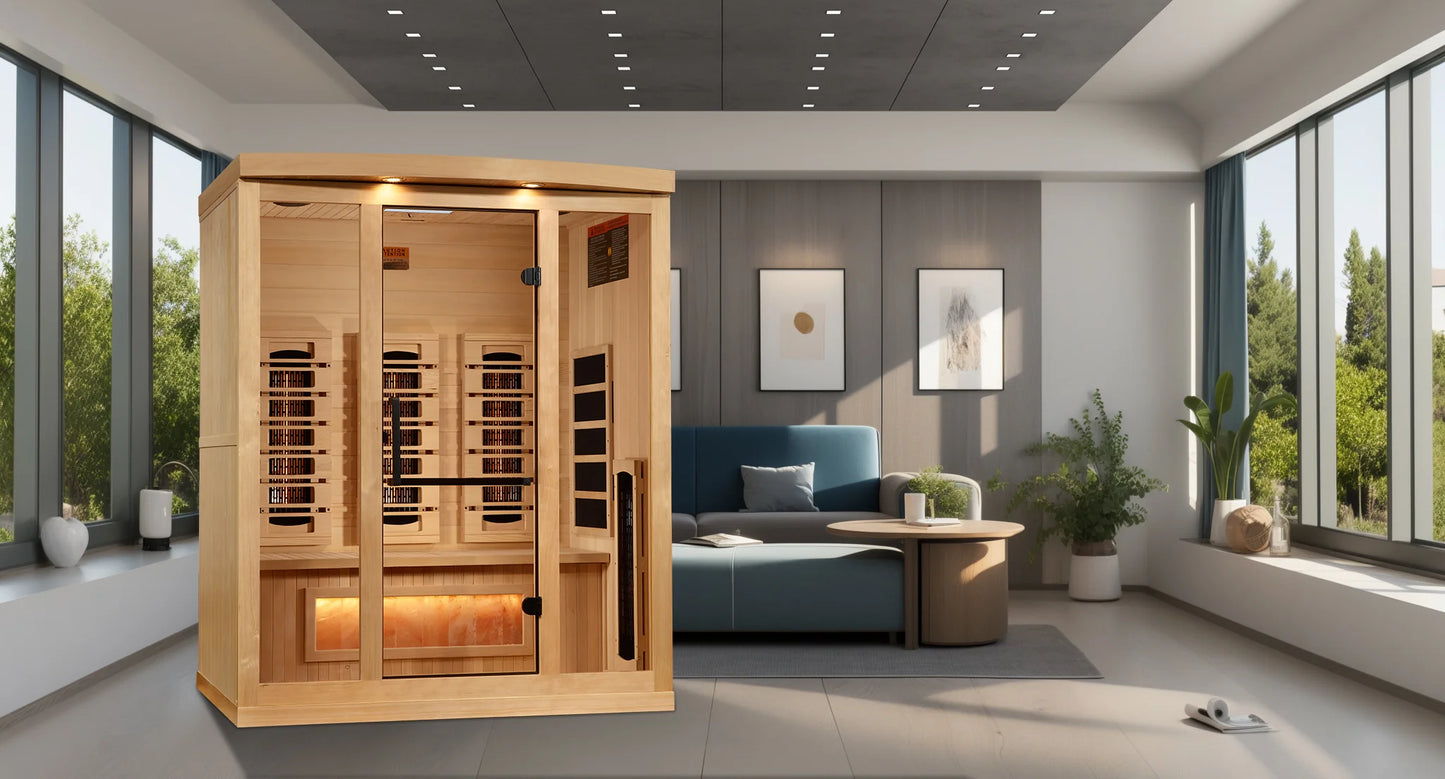 GoldenDesigns GDI-8030-03 3-Person Full Spectrum PureTech Near Zero EMF FAR Infrared Sauna with Himalayan Salt Bar (New) Image 5