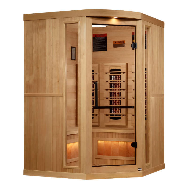 Golden Designs GDI-8035-03 3-Person Corner Full Spectrum PureTech Near Zero EMF FAR Infrared Sauna with Himalayan Salt Bar (New)