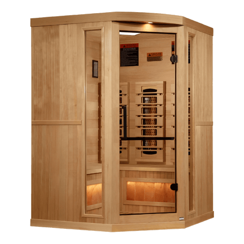Golden Designs GDI-8035-03 3-Person Corner Full Spectrum PureTech Near Zero EMF FAR Infrared Sauna with Himalayan Salt Bar (New) Image