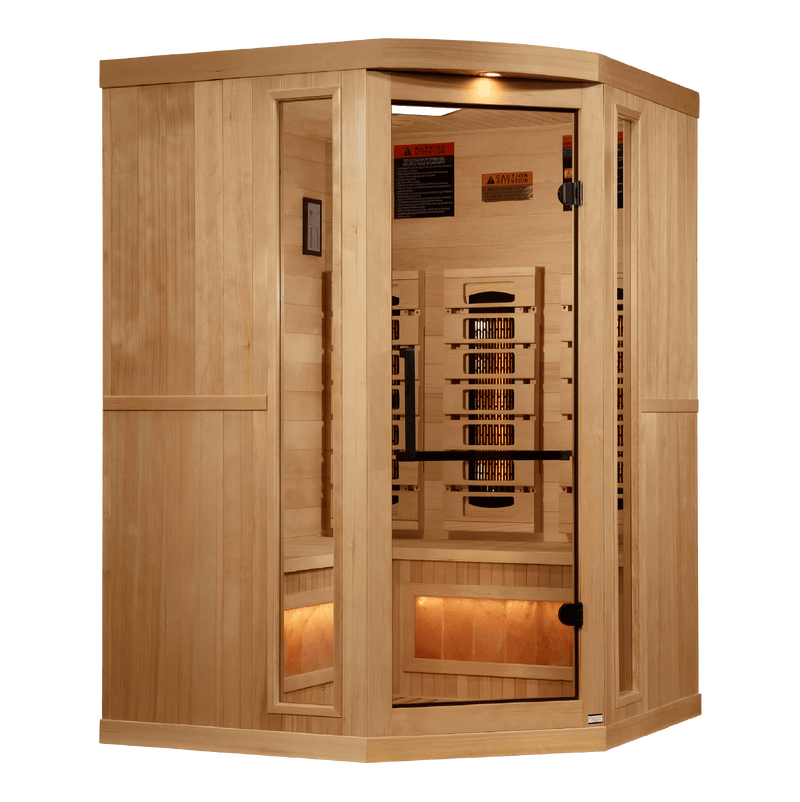 Golden Designs GDI-8035-03 3-Person Corner Full Spectrum PureTech Near Zero EMF FAR Infrared Sauna with Himalayan Salt Bar (New) Image
