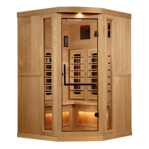 Golden Designs GDI-8035-03 3-Person Corner Full Spectrum PureTech Near Zero EMF FAR Infrared Sauna with Himalayan Salt Bar (New)