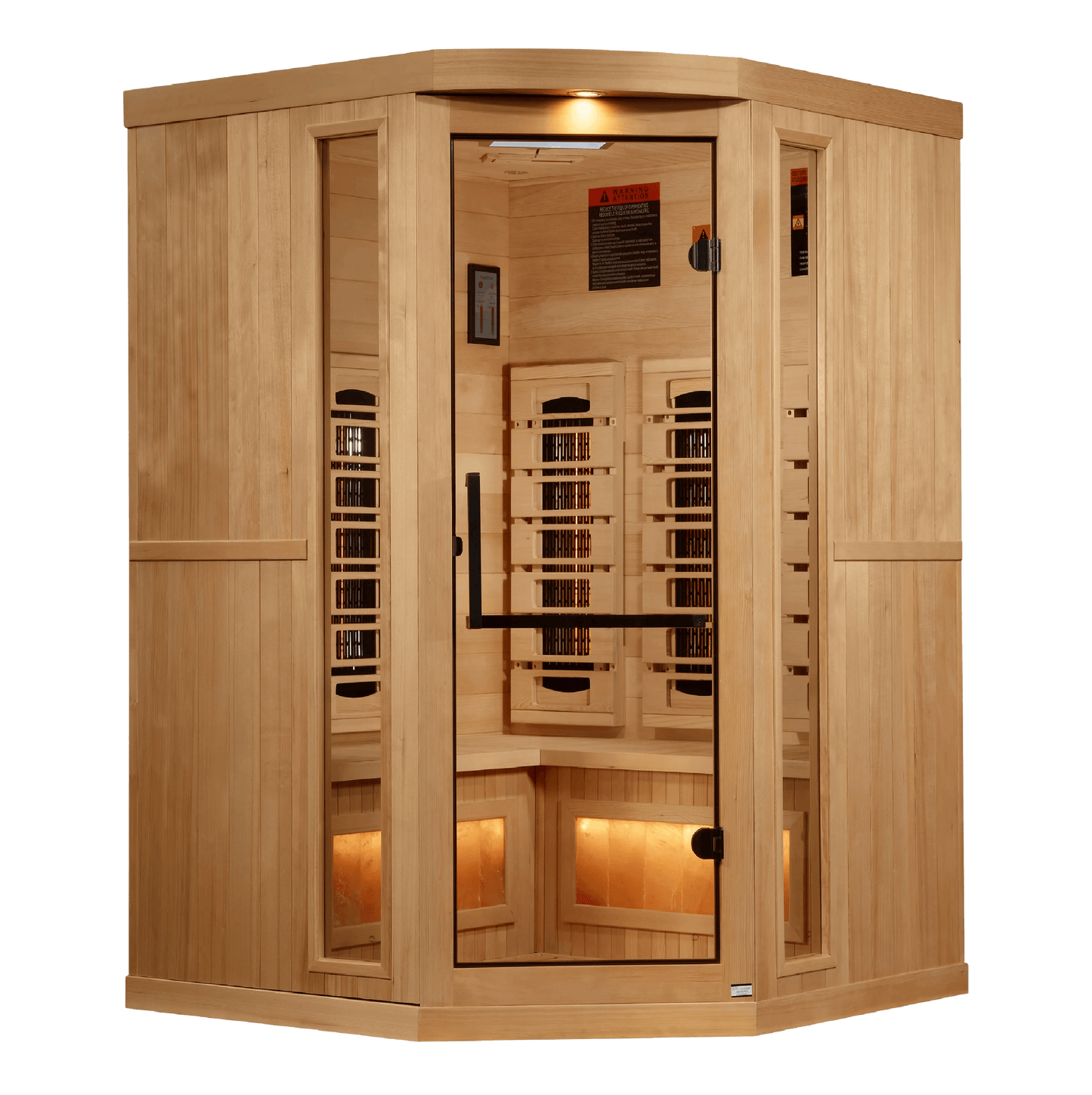 Golden Designs GDI-8035-03 3-Person Corner Full Spectrum PureTech Near Zero EMF FAR Infrared Sauna with Himalayan Salt Bar (New) Image 2