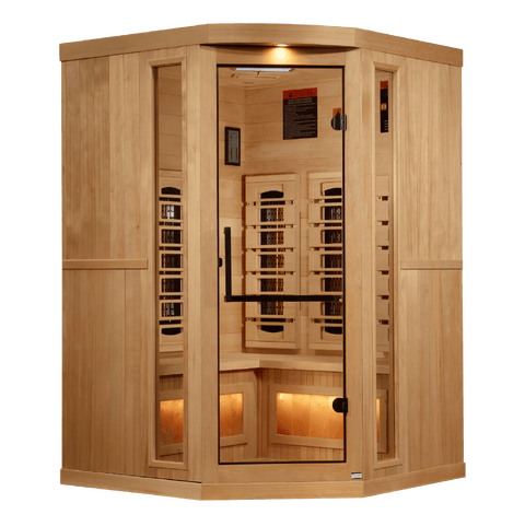 Golden Designs GDI-8035-03 3-Person Corner Full Spectrum PureTech Near Zero EMF FAR Infrared Sauna with Himalayan Salt Bar (New) Image 2