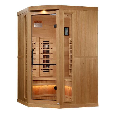 Golden Designs GDI-8035-03 3-Person Corner Full Spectrum PureTech Near Zero EMF FAR Infrared Sauna with Himalayan Salt Bar (New)