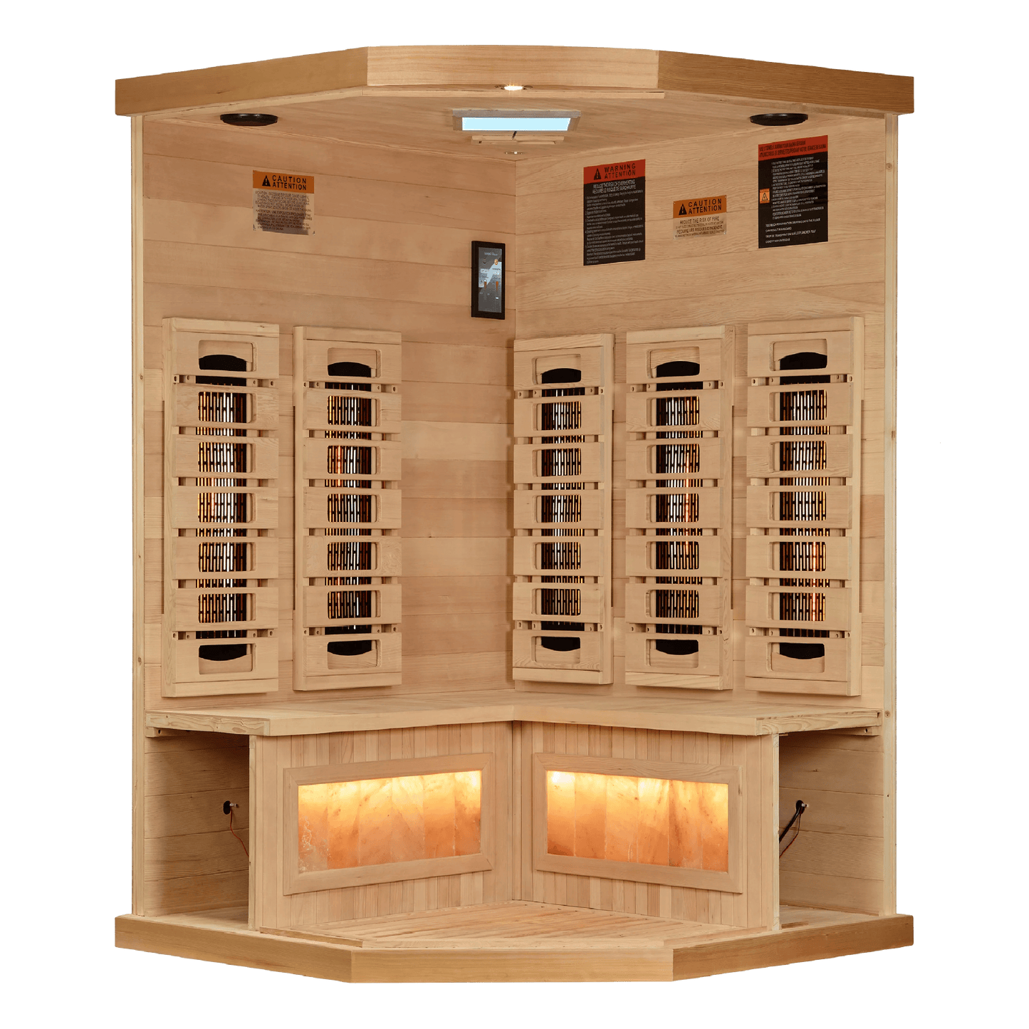 Golden Designs GDI-8035-03 3-Person Corner Full Spectrum PureTech Near Zero EMF FAR Infrared Sauna with Himalayan Salt Bar (New) Image 4