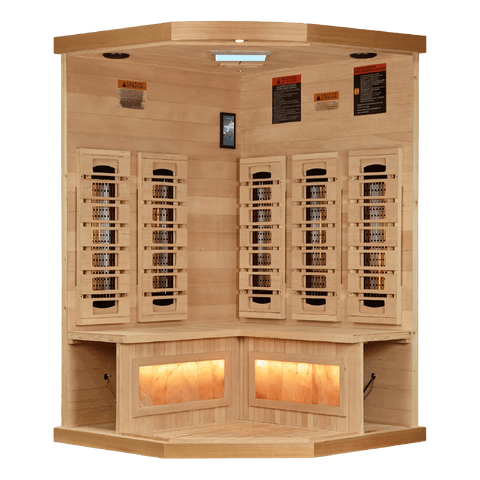 Golden Designs GDI-8035-03 3-Person Corner Full Spectrum PureTech Near Zero EMF FAR Infrared Sauna with Himalayan Salt Bar (New) Image 4
