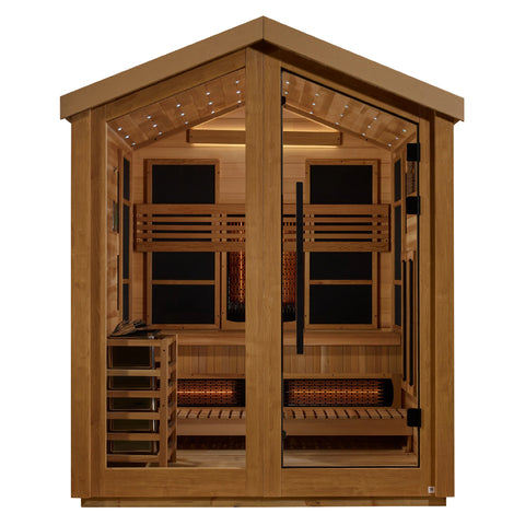 Golden Designs GDI-8523-01 Loviisa 3 Person Hybrid (PureTech Full Spectrum IR or Traditional Stove) Outdoor Sauna - Canadian Red Cedar Interior (New)