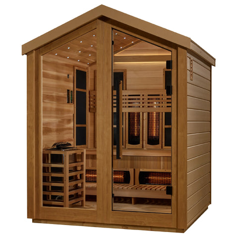Golden Designs GDI-8523-01 Loviisa 3 Person Hybrid (PureTech Full Spectrum IR or Traditional Stove) Outdoor Sauna - Canadian Red Cedar Interior (New)