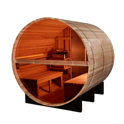 Golden Designs GDI-B024-01 Zurich 4 Person Barrel with Bronze Privacy View - Traditional Sauna - Pacific Cedar (New)