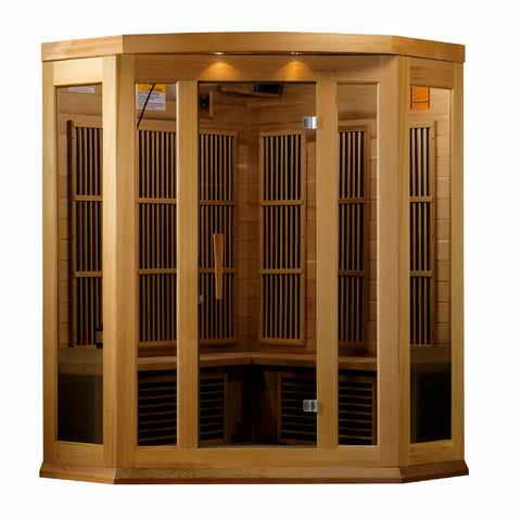 GoldenDesigns MX-K356-01-ZF CED Canadian Red Cedar Maxxus 3 Person Corner Near Zero EMF FAR Infrared Sauna (New)
