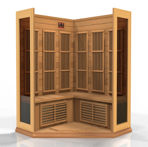 GoldenDesigns MX-K356-01-ZF CED Canadian Red Cedar Maxxus 3 Person Corner Near Zero EMF FAR Infrared Sauna (New)