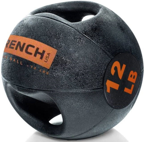 French Fitness Dual Grip Medicine Ball Set of 10 (6 to 25 lbs) w/Rack (New)