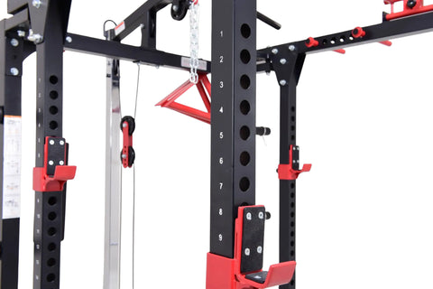 French Fitness Folding Cable Power Rack / Cage, Red/Black (New)
