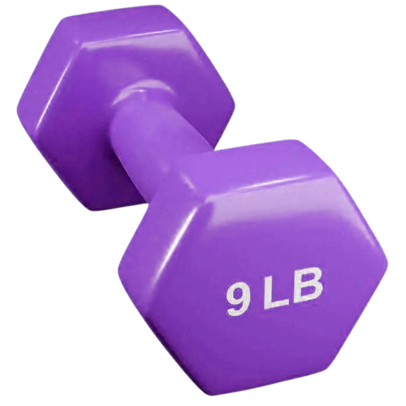 French Fitness Colorful Hex Vinyl Dumbbell 9 lbs - Single (New)
