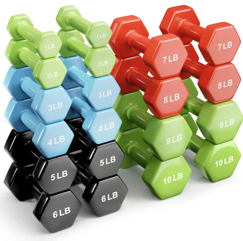 French Fitness Colorful Hex Vinyl 48 Pair Dumbbell Set w/ Body-Solid GDR500 Rack (New)