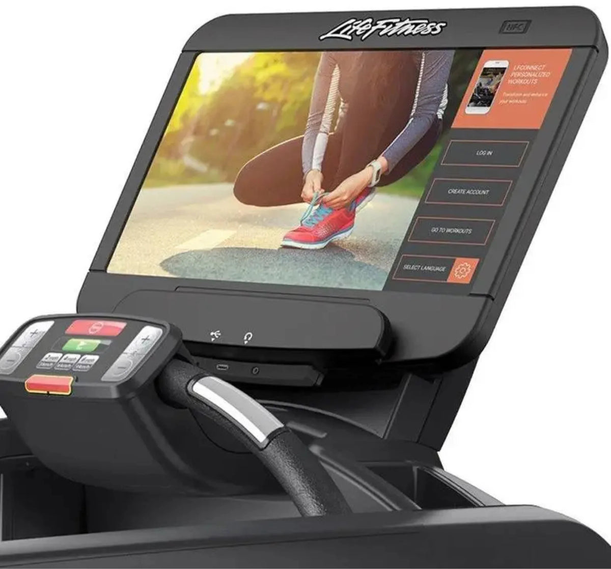 Life Fitness Discover wSE3 HD Elevation Treadmill - Angled Console View