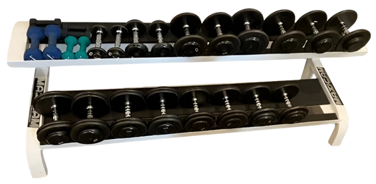 Maxicam 2 Tier Saddle Dumbbell Rack w/5-50 Ivanko Dumbbell Set - 9 Pairs "As is"