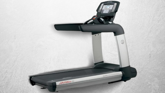 Life Fitness 95T treadmill with advanced console and durable frame shown on a light gray background.
