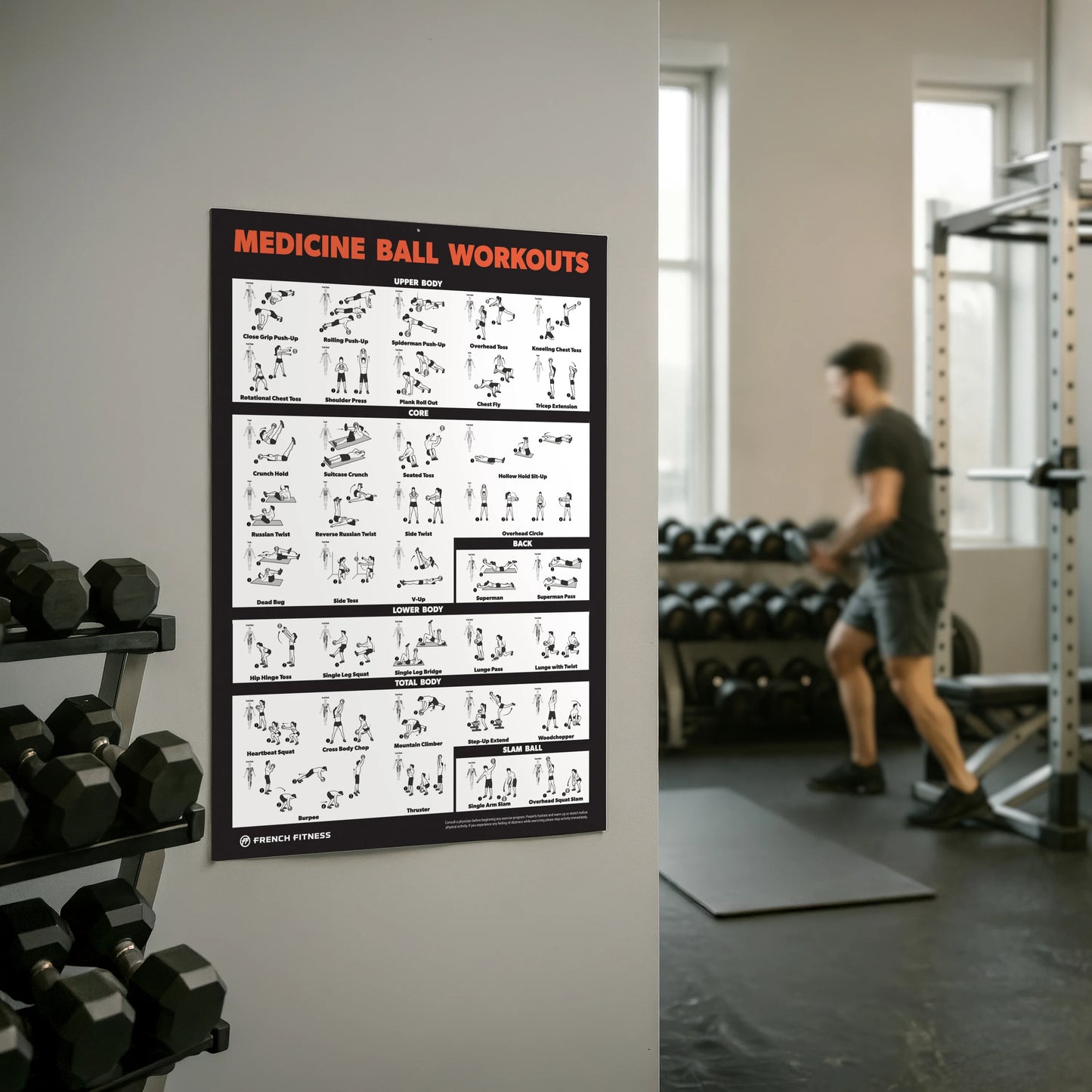 French Fitness Medicine Ball Workout Training Charts / Posters (New)