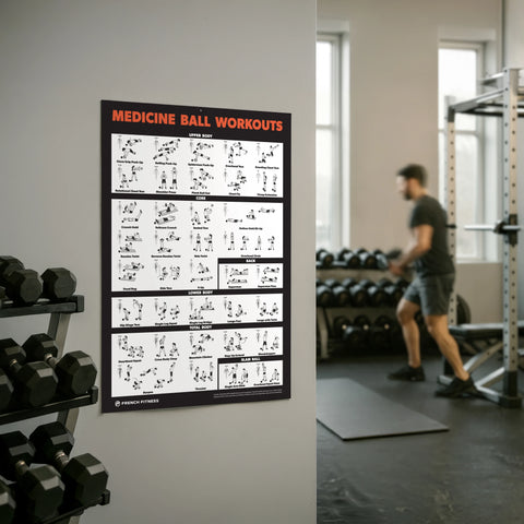 French Fitness Medicine Ball Workout Training Charts / Posters (New)
