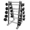 Life Fitness SBBR Signature Barbell Rack w/Iron Grip Straight Barbells (20lb-110lb) (Used) - Angled View