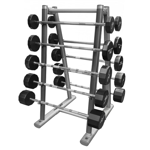Life Fitness SBBR Signature Barbell Rack w/Iron Grip Straight Barbells (20lb-110lb) (Used) - Angled View