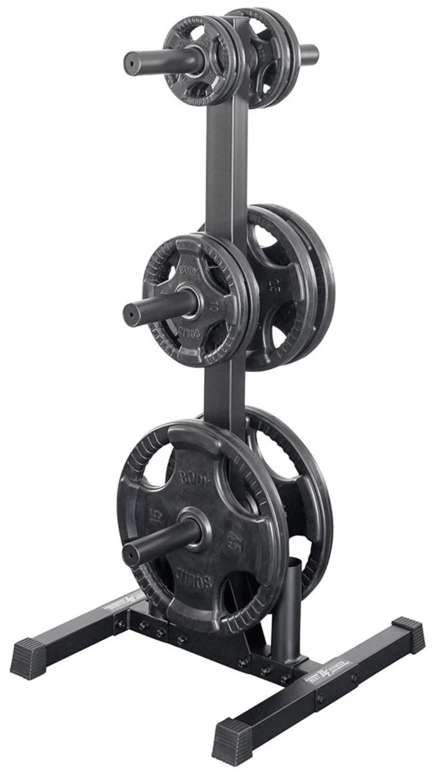 Body-Solid BFWT10B Best Fitness Weight Tree & Bar Holder - Close-Up View with Weight Plates