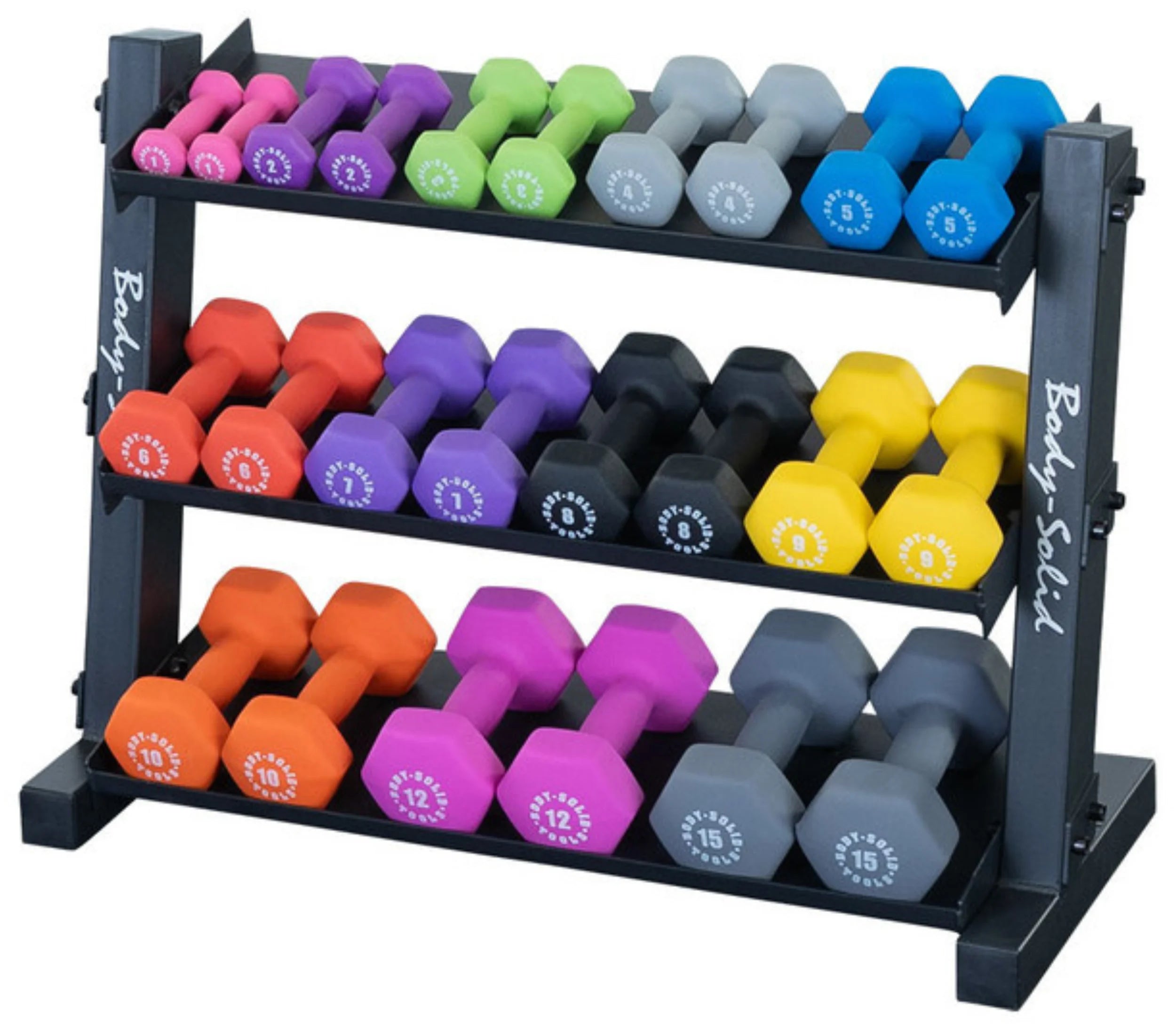 Body Solid GDR34B 3 Tier Horizontal 34" Vinyl or Neoprene Dumbbell Rack (New)