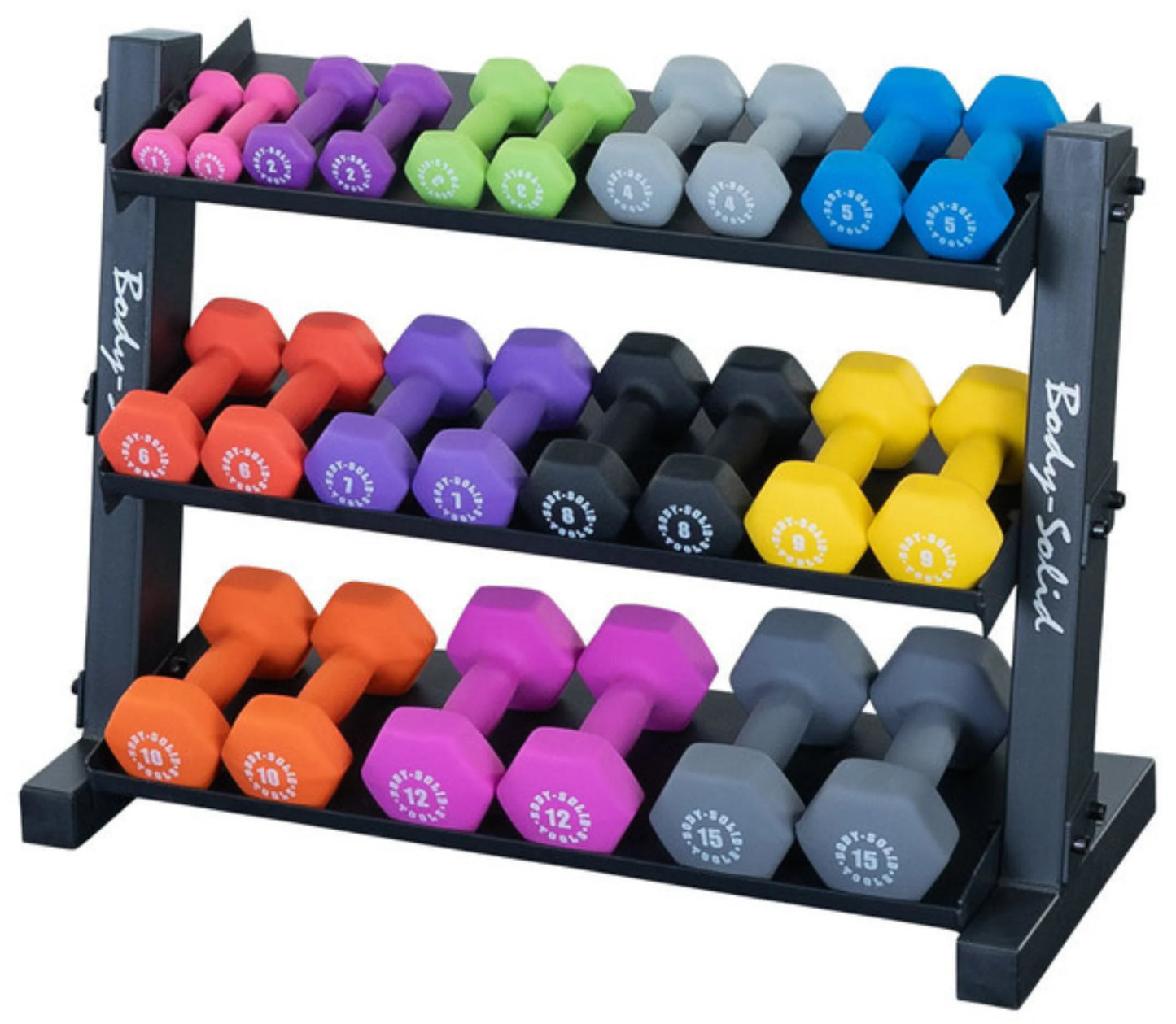 Body Solid GDR34B 3 Tier Horizontal 34" Vinyl or Neoprene Dumbbell Rack (New)