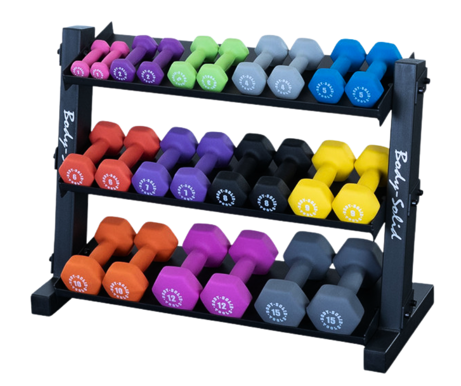 Body Solid GDR34B 3 Tier Horizontal 34" Vinyl or Neoprene Dumbbell Rack (New)