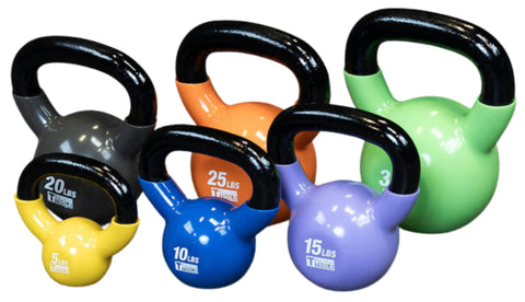 Body Solid KBVS105PACK Vinyl Coated Kettlebell Set 5-30 lb. with GDKR50 (New)