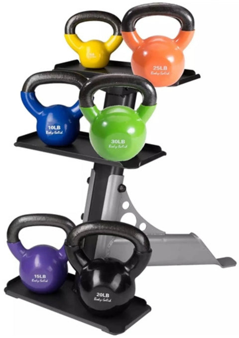 Body Solid KBVS105PACK Vinyl Coated Kettlebell Set 5-30 lb. with GDKR50 (New)