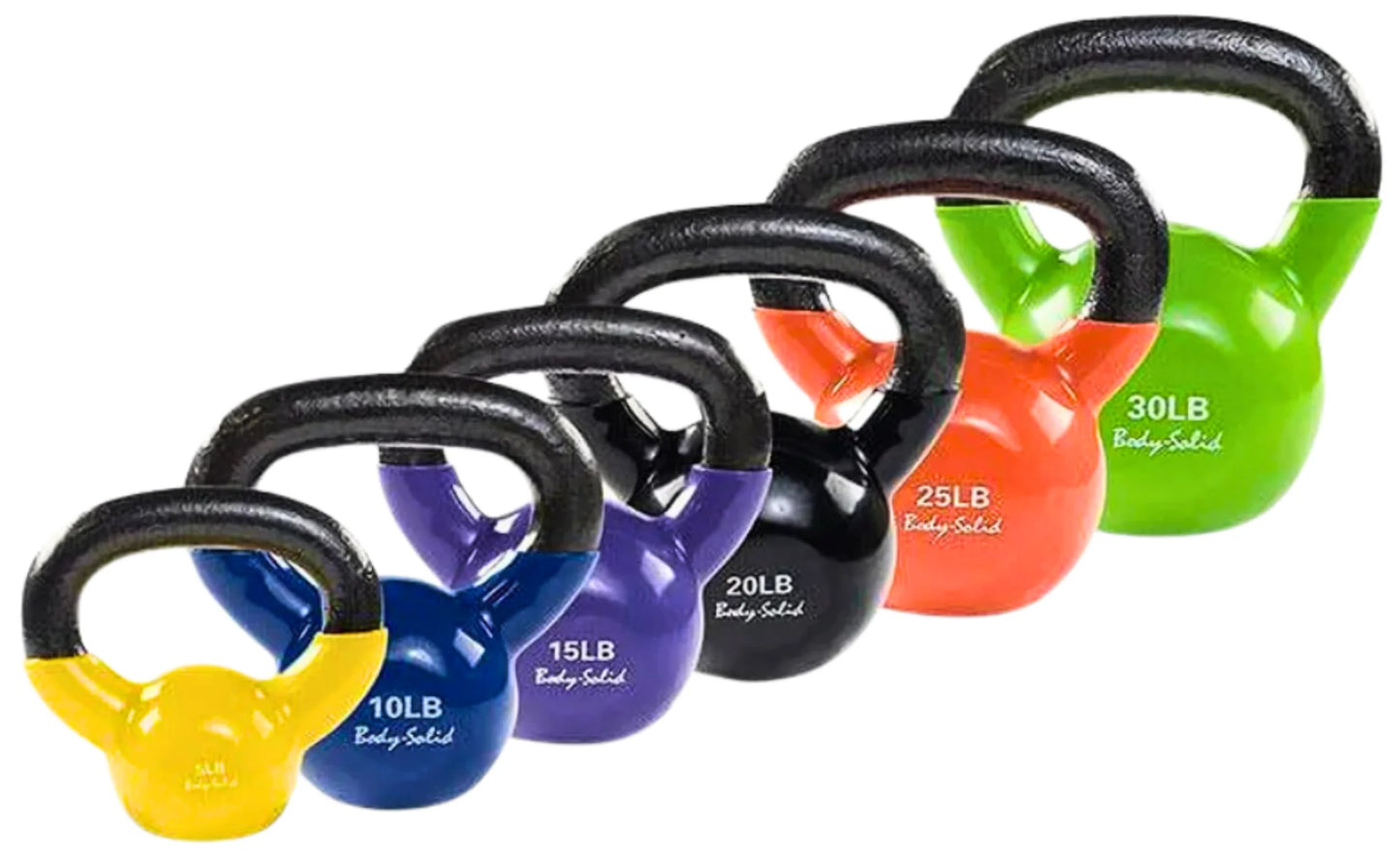 Body Solid KBVS125 Vinyl Coated Kettlebell Set 5-30 lb. (New)