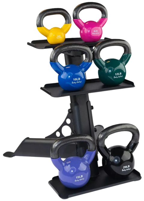 Body Solid KBVS70PACK Vinyl Coated Kettlebell Set 5-20 lb. with GDKR50 (New)