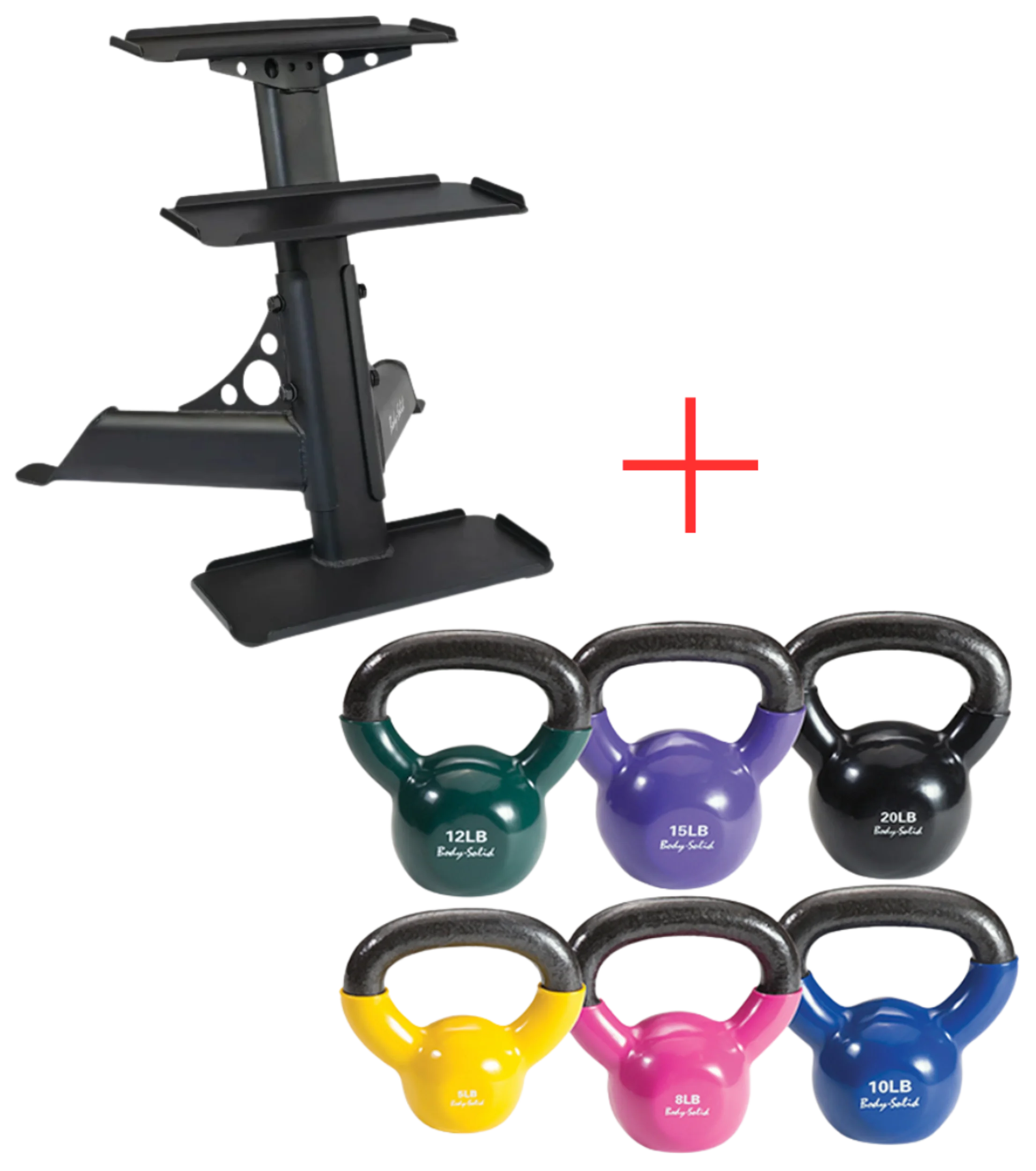 Body Solid KBVS70PACK Vinyl Coated Kettlebell Set 5-20 lb. with GDKR50 (New)