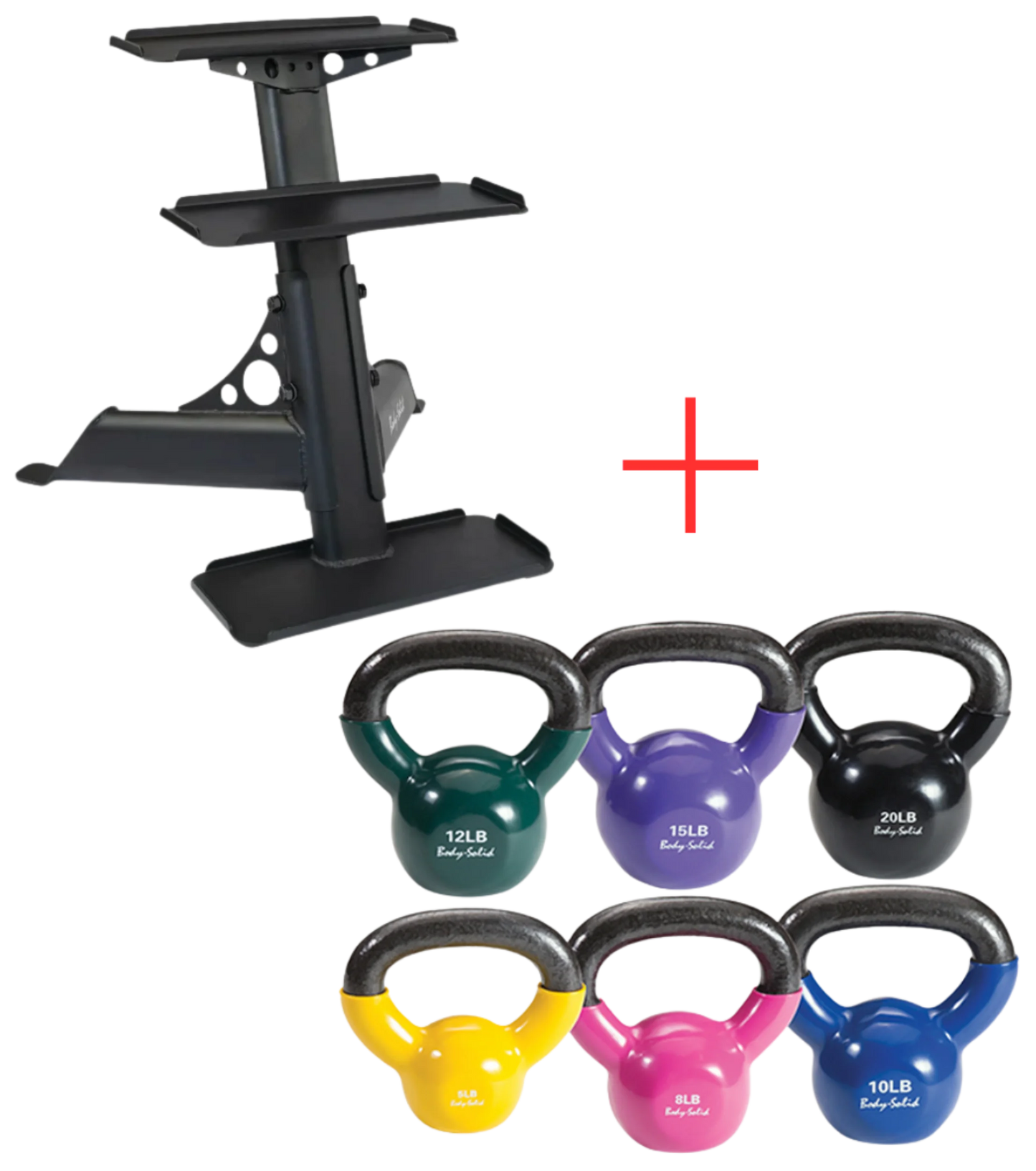 Body Solid KBVS70PACK Vinyl Coated Kettlebell Set 5-20 lb. with GDKR50 (New)