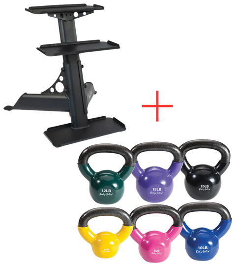 Body Solid KBVS70PACK Vinyl Coated Kettlebell Set 5-20 lb. with GDKR50 (New)