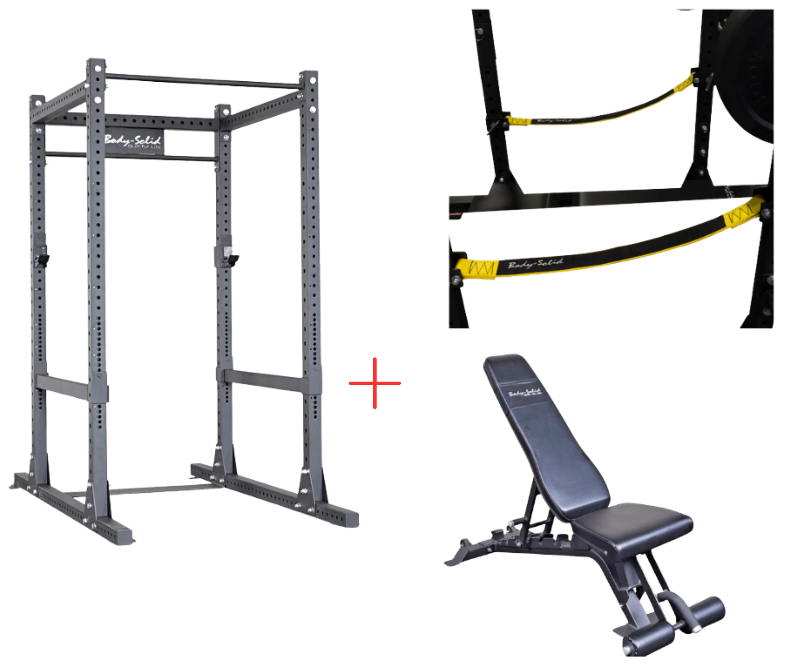 Body-Solid SPR1000SSP2 Commercial Power Rack w/Power Rack Strap Safeties + Adjustable Bench (New)