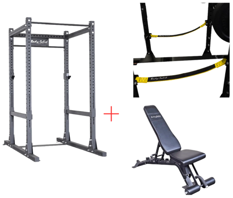 Body-Solid SPR1000SSP2 Commercial Power Rack w/Power Rack Strap Safeties + Adjustable Bench (New)