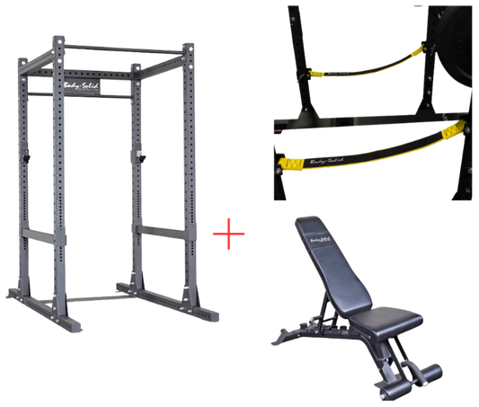 Body-Solid SPR1000SSP2 Commercial Power Rack w/Power Rack Strap Safeties + Adjustable Bench (New)