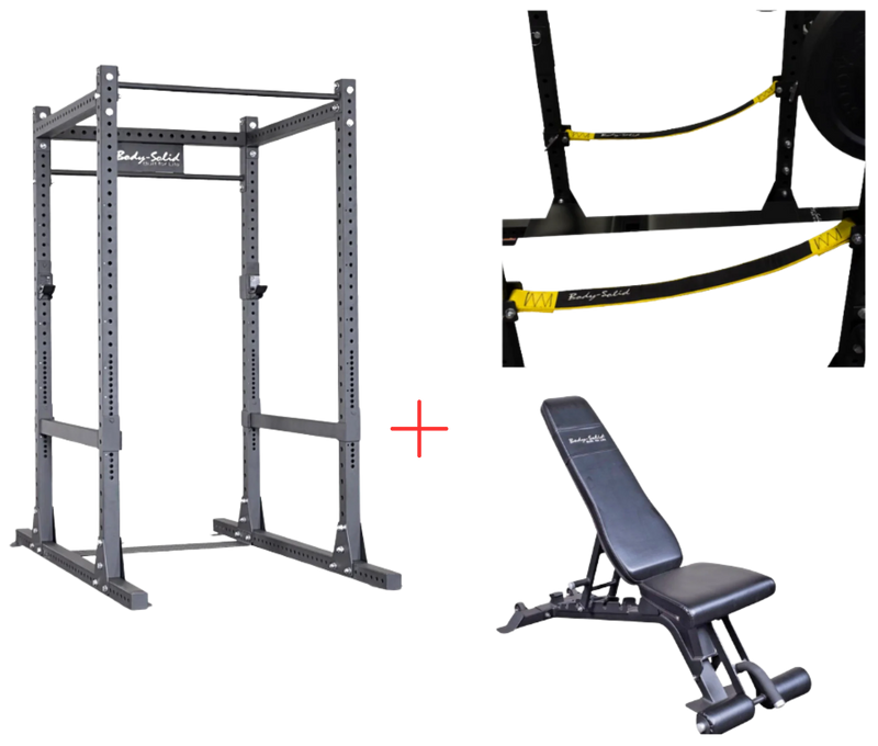 Body-Solid SPR1000SSP2 Commercial Power Rack w/Power Rack Strap Safeties + Adjustable Bench (New)